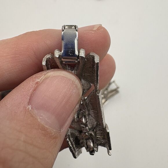 Womens Vintage Estate Chevron Silver Toned Onyx Bracelet With Clip On Earrings - Picture 5 of 6